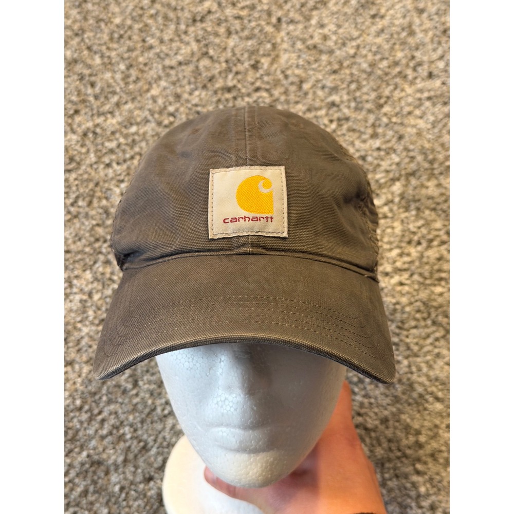 Carhartt‎ Trucker Hat Mens OS Gray Canvas Mesh Back Snapback Logo Patch Cap